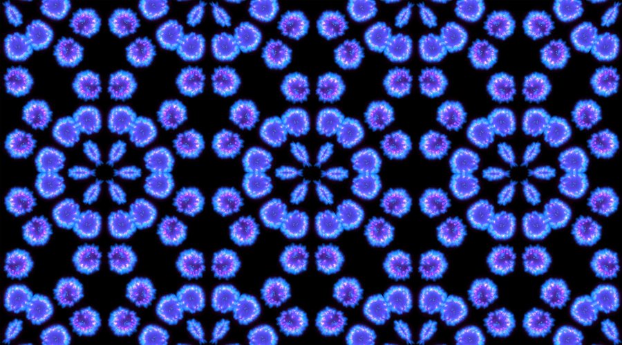 Kaleidoscope pattern built from repeated images of blue and magenta monopolar spindles